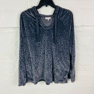 BLUSH Gray crushed velvet Leopard Print Hoodie size medium